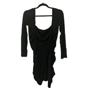 Black ASOS Design Women's Long Sleeve Cowl Neck Ruched Mini Dress